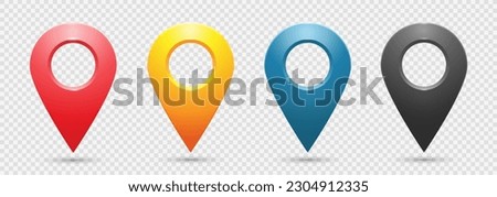Realistic colored geolocation icons on a transparent background. A set of four pin-code icons of the geolocation map. Vector EPS 10.