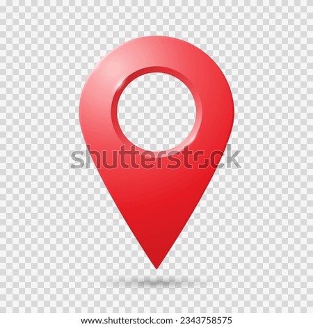 Realistic red geolocation icon with highlights on a transparent background. Pin code icon of the geolocation map. Vector EPS 10.