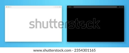 A set of browser window in white and black on a blue background. Website layout with search bar, toolbar and buttons. Vector EPS 10.