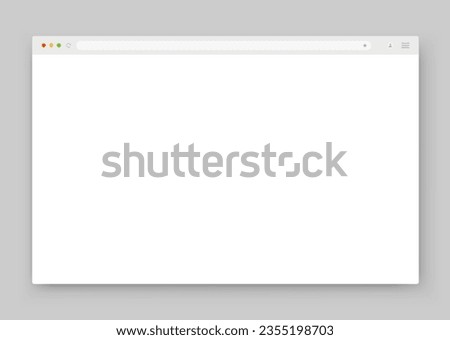 An empty browser window in white on a gray background. Website layout with search bar, toolbar and buttons. Vector illustration.