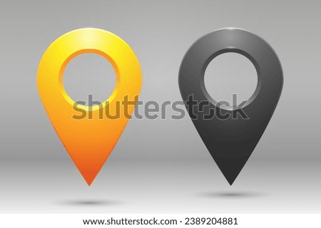 A set of yellow and gray geolocation icons on a gradient background. Realistic geolocation map pin code icons. Vector illustration.