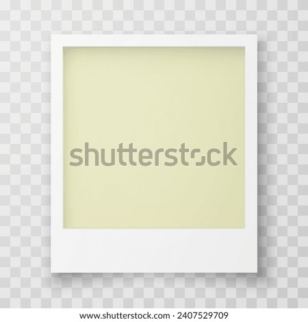 Realistic photo frame with a yellow insert on a transparent background. Vector illustration of a beautiful photo frame or Polaroid style photo. Vector EPS 10.