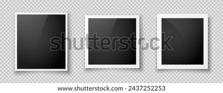 A set of realistic Polaroid photo frame layouts with glare on a gray background. A collection of vintage postcards. The layout of an empty photo frame with a shadow. Vector EPS 10.