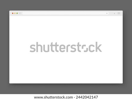 The design of the web browser window in white on a dark gray background. An empty website layout with a search bar and buttons. Vector illustration.