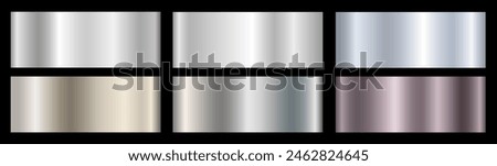 A set of silver metallic glossy gradients on a black background. Texture of a smooth metal surface. Vector illustration.