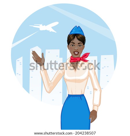 Young cheerful african american stewardess, eps10