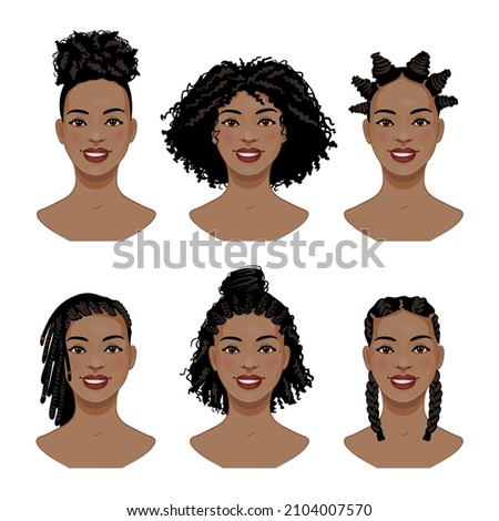 Set of hairstyles for African American woman, vector illustration, eps10