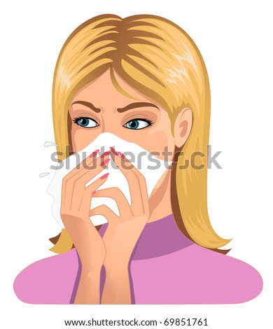 Woman Sneezing In Handkerchief Stock Vector Illustration 69851761 ...