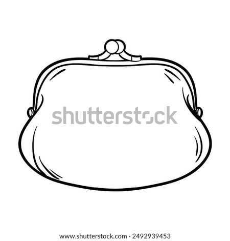 Cartoon glamour coin purse, outline vector illustration, isolated on white