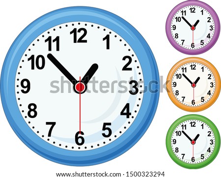 Colorful round wall clocks set.