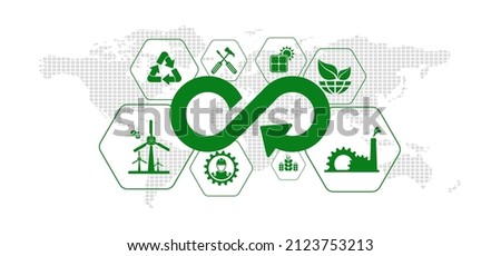 circular economy icons on white background