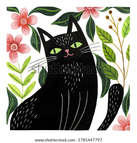 Illustration of a cute black cat watercolor
