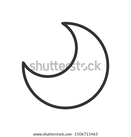 Half moon line icon. Black outline Halloween night symbol. Lunar contour in minimal style. Editable stroke. Vector illustration isolated on white background.