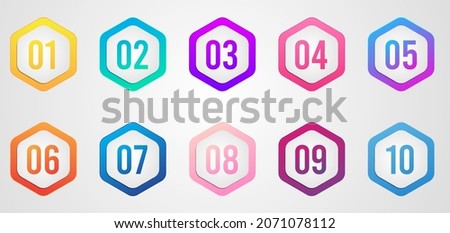 Bullet Points in Numbers with Modern Gradient Shapes Vector. Abstract Bullet points for presentations in editable vector format and new colors
