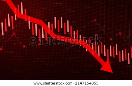 Stock Market Crash Red Abstract Background with Arrow Going Down. Market crash and finance concept backdrop Stockfoto © 
