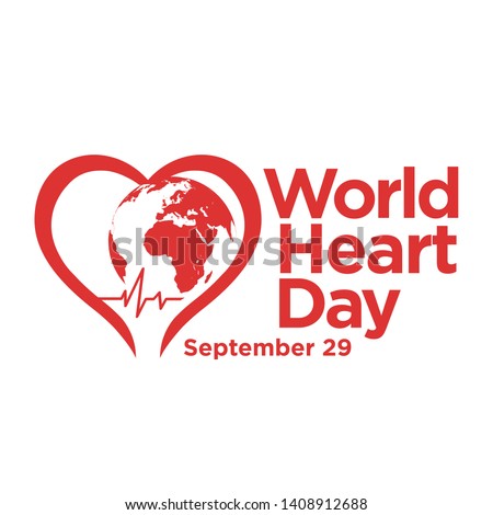 World heart day with red, blue, dark grey heart and world sign vector design