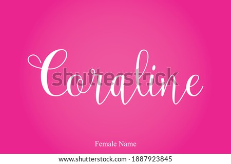 Coraline Female Name Cursive Calligraphy Text Inscription On Pink Background
