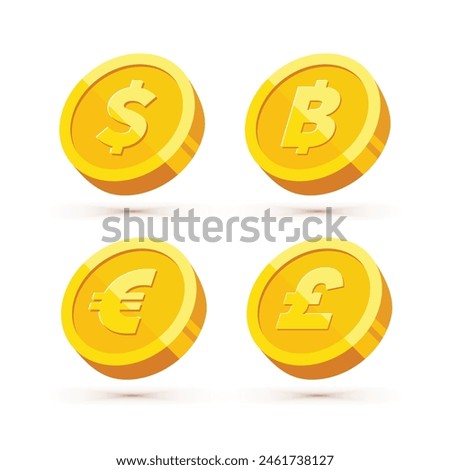 Gold coin with currency sign vector illustration isolated on white background. Business and finance concept design element.