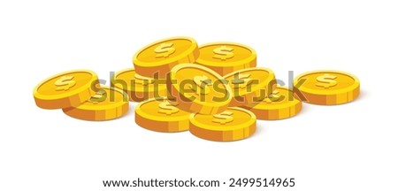 Heap of gold coins with us dollar currency sign vector illustration isolated on white background. Money coin stack pile. Business and finance concept design element.