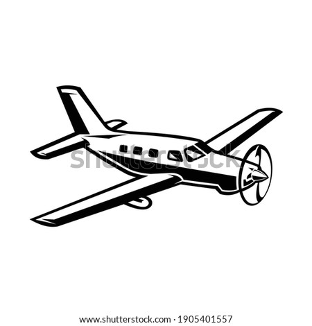 Private small plane, light aircraft, take off, fly in the sky vector image isolated