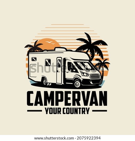 Campervan caravan RV ready made logo design vector isolated illustration