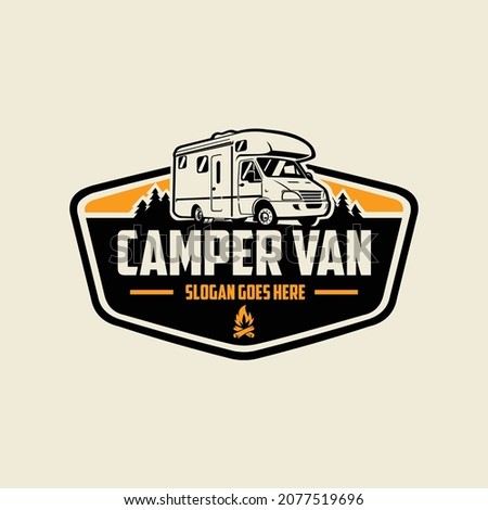 Classic style campervan RV motor home emblem ready made logo template. Perfect logo for campervan and RV related business logo
