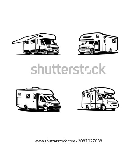 Campervan RV caravan motorhome vector isolated template set bundle