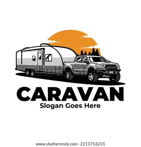 Truck tow caravan camping logo vector illustration