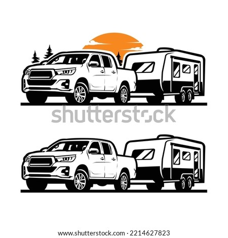 Premium Truck tow caravan vector illustration