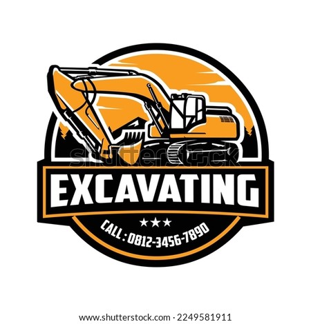 Excavator Earth Mover rental company emblem logo template vector isolated