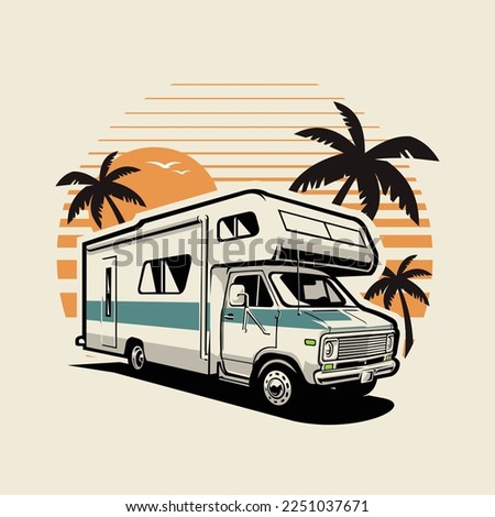 Classic Campervan Motorhome RV Caravan Illustration Vector Art