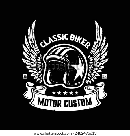 Motorcycle classic biker helmet logo. Best for automotive motorbike related industry