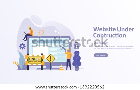 Website is Under Construction concept, A team Fixing web system, updating the server by developers  Suitable for web landing page, ui, mobile app, banner template. Vector Illustration 
