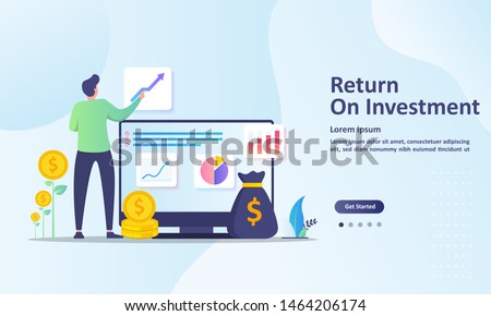 ROI concept, Return on investment, people managing financial chart, profit income,  Suitable for web landing page, ui, mobile app, banner template. Vector Illustration.