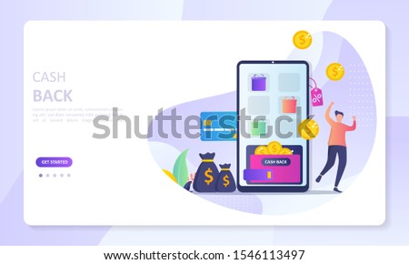 Cash Back concept design, people getting cash rewards and gift from online shopping, Suitable for web landing page, ui, mobile app, banner template. Vector Illustration