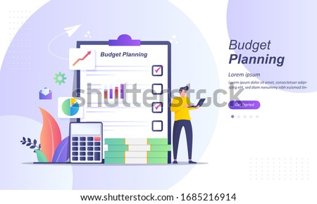 Budget planning concept, financial analyst at checklist on paper, new plan financial graph data, financial report balance sheet statement, can use for web landing page, ui, mobile app, other template