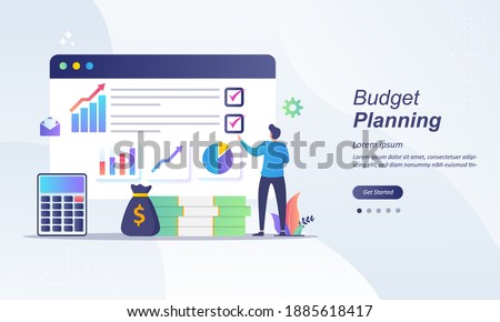 Budget planning concept, financial analyst at checklist on paper, new plan financial graph data, financial report balance sheet statement, can use for web landing page, ui, mobile app, other template