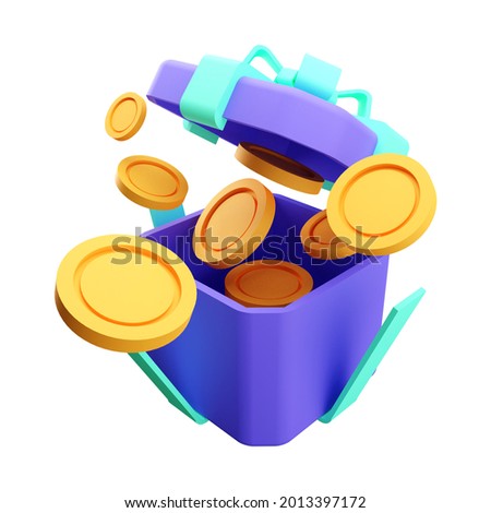 3d render of open gift box suprise, earn point concept, loyalty program and get rewards, isolated on white background 