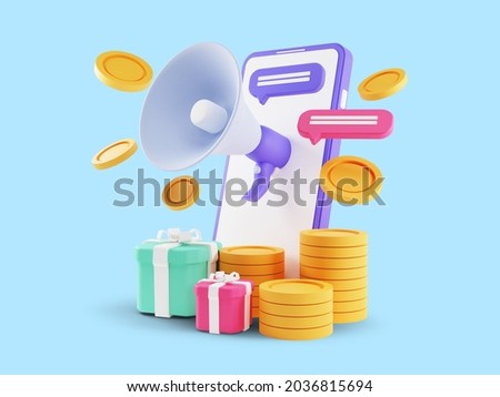 3d render of Refer A Friend Concept, People share info about referral and earn money. Isolated on blue background