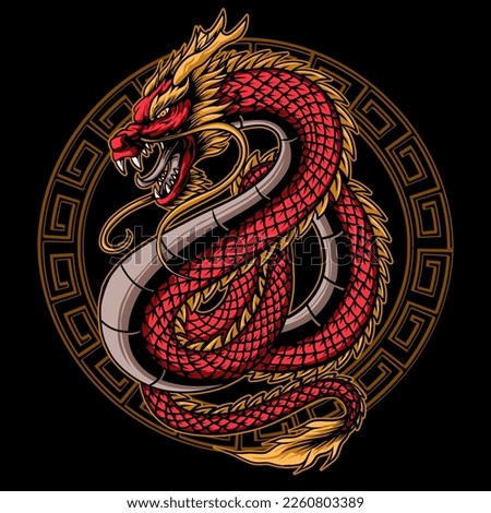 red japanese dragon design with circle ornament suitable for t-shirt designs, wallpapers, tattoos and others