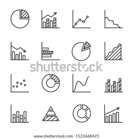 Set of charts and diagrams. Line graph icons. Isolated on white background. Vector illustration.