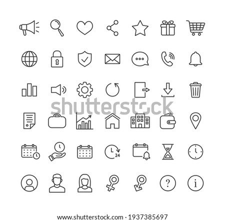 Basic line icon set with editable stroke. Outline collection of basic web symbols. Vector illustration.