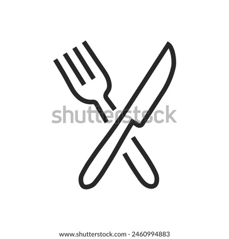 Cutlery - line icon with editable stroke. Simple outline set of fork, spoon, and knife symbols. Vector illustration.