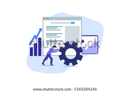 Modern Flat design people and SEO optimized pages business concept, with tiny people character for web landing page template, banner, flyer and presentation.