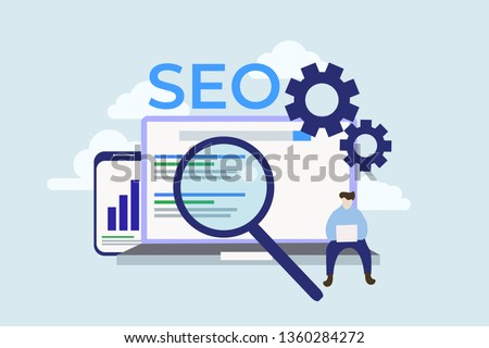 Modern Flat design people and SEO optimized pages business concept, with tiny people character for web landing page template, banner, flyer and presentation.