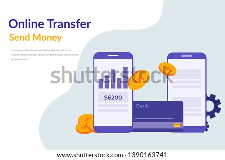 mobile banking transactions concept. Mobile transfer payments vector illustration concept for web landing page template, banner, flyer and presentation