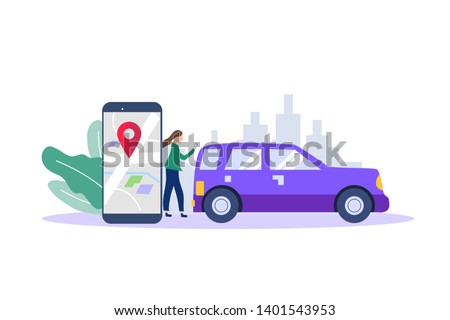 Car sharing service. mobile city transportation vector illustration concept for web landing page template, banner, flyer and presentation.