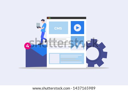 cms content management system administration. CMS. Blogging, Blogger. Freelance. Creative writing. Copy writer. Content vector illustration concept for web landing page template, banner, flyer