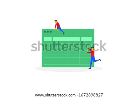 Software for accounting with sheet, formula, calculators. organizing accounting, financial, banking illustration concept for web landing page template, banner, and presentation