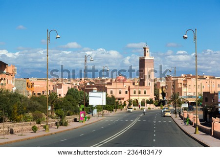 Empty road entering the city of Ouarzazate in east Morocco. The last big city before hitting the Sahara Desert and the boarder with Angelia.